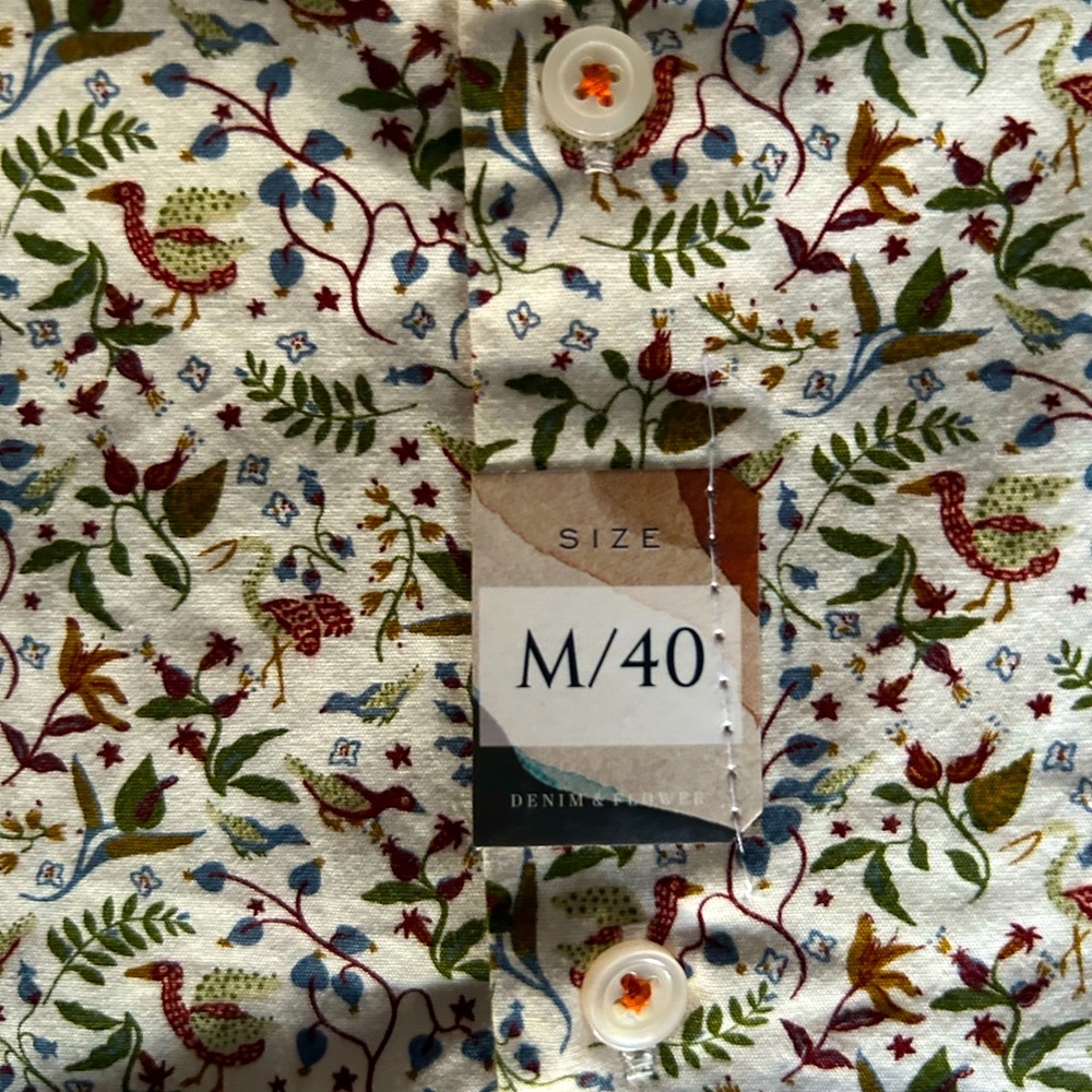 Denim + Flower Exquisite Pattern Casual Dress Shirt